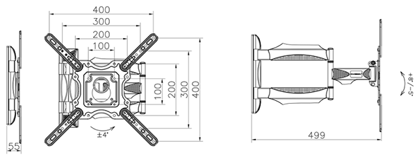 Thông số VESA Giá treo tivi góc xoay đa năng P4 (32" - 55")